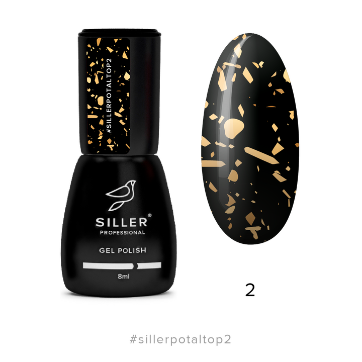SILLER Top Potal No Wipe №2, 8 ml, Топ із золотою поталлю #1