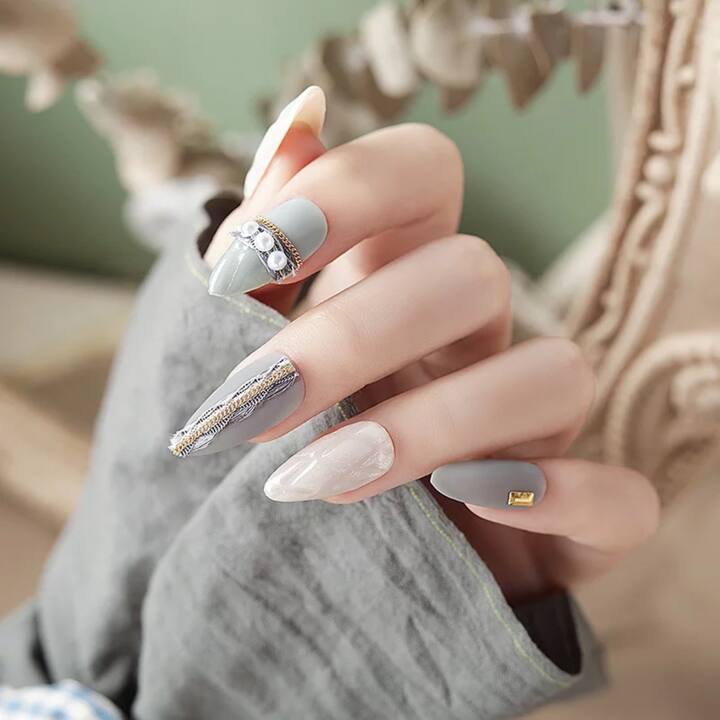 Fita de tecido para design de unhas, verde-bege #3