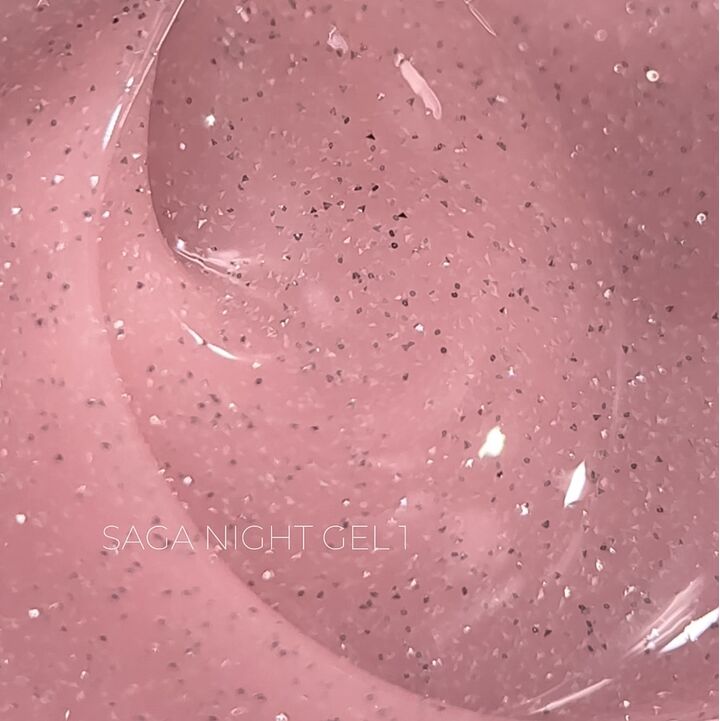 SAGA. Builder Gel "Night", 15 ml, #01. Гель для укріплення та нарощування, світловідбиваючий #3