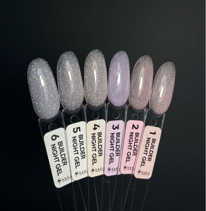 SAGA. Builder Gel "Night", 15 ml, #02. Гель для укріплення та нарощування, світловідбиваючий #6