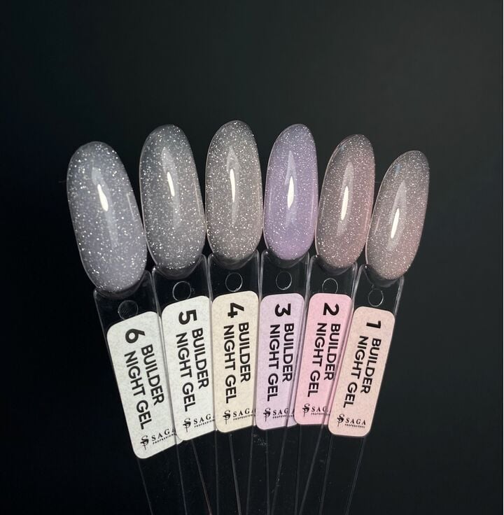SAGA. Builder Gel "Night", 15 ml, #06. Гель для укріплення та нарощування, світловідбиваючий #6