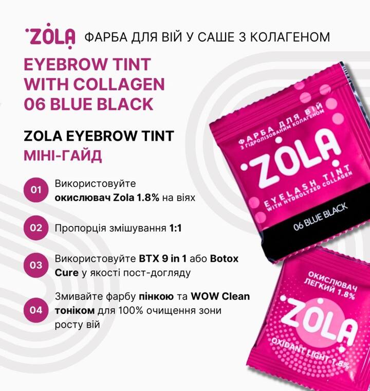 ZOLA. Eyelashes Tint With Collagen #06, Blue-Black, 5 ml. Фарба для вій з колагеном, синяво-чорна — ZOLA, NAILSMADE