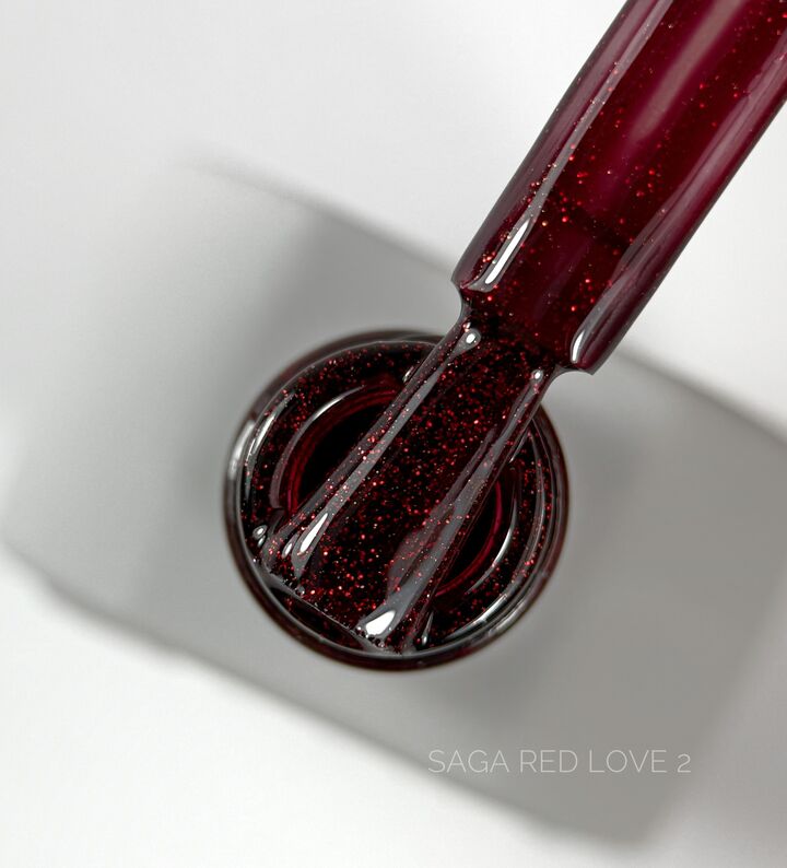 SAGA. Gel Polish "Love Red", #02, 10 ml. Гель-лак з шимером #2
