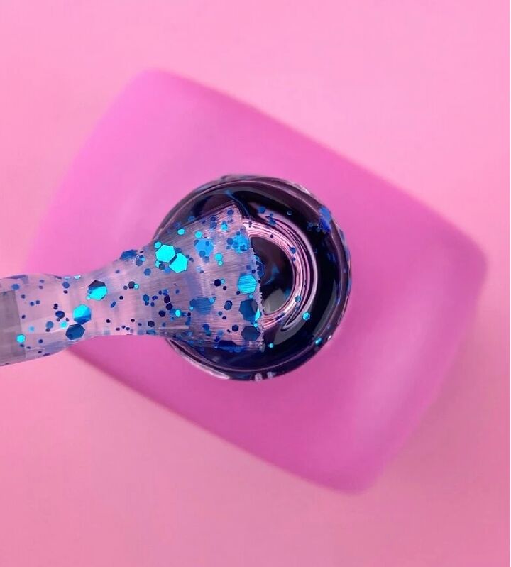 LUNAmoon. Glassy Top Coat, 13 ml, top coat avec des particules brillantes bleues #4