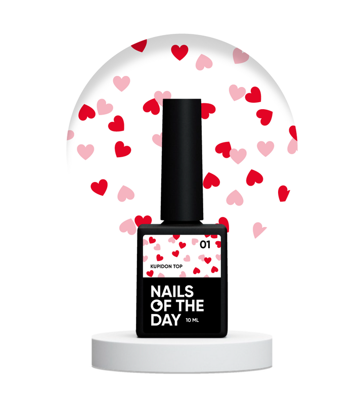 NOTD. "Kupidon" Top #01, 10 ml, Top mit roten und rosa Herzen #2