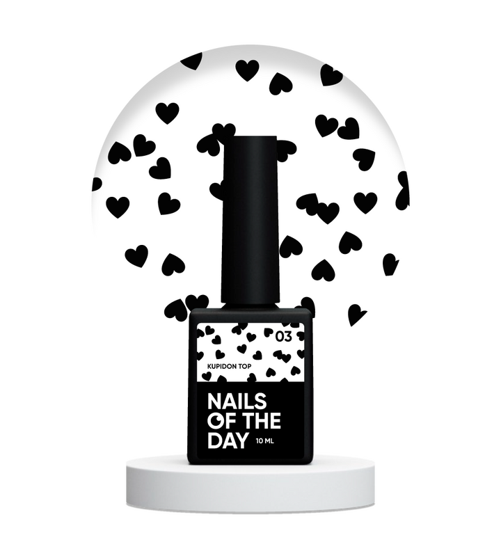 NOTD. "Kupidon" Top #03, 10 ml, top con corazones negros #2