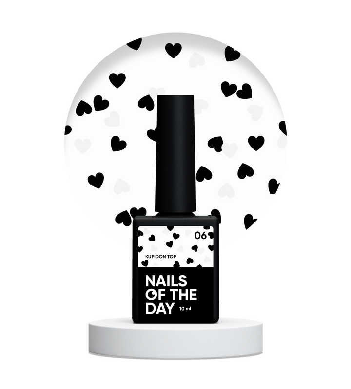NOTD. "Kupidon" Top #06, 10 ml, топ з чорними та білими сердечками #3