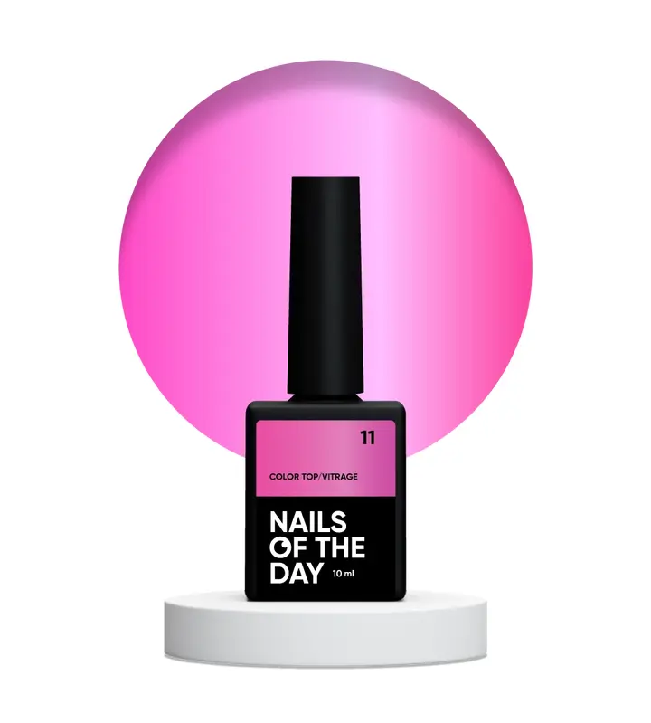 NOTD. Color Top, Vitrage #11, 10 ml. Вітражний топ без липкого шару, напівпрозорий яскравий рожевий #2
