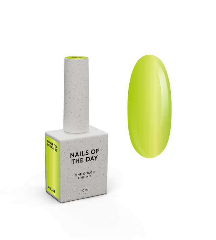 NOTD. Color Top, Vitrage #10, 10 ml. Вітражний топ без липкого шару, напівпрозорий неоново-жовтий #2