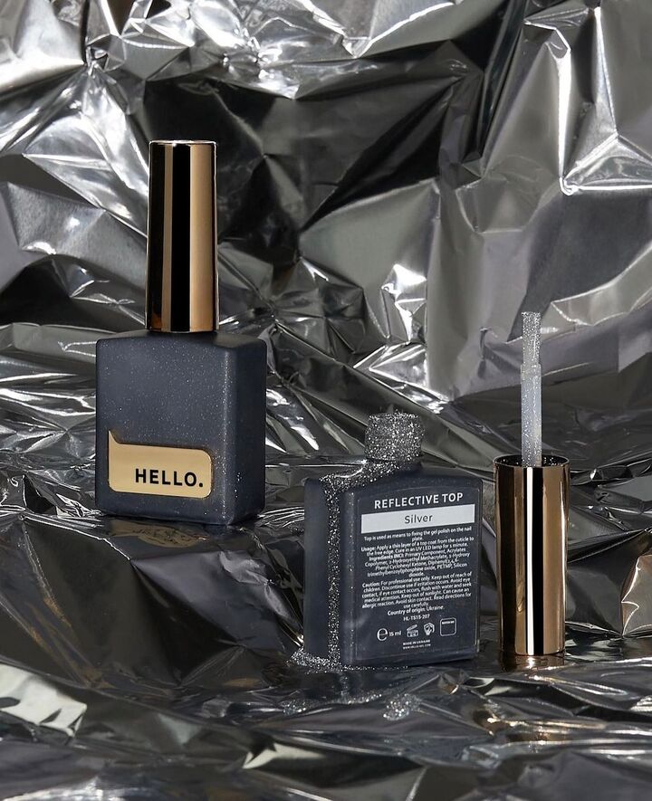HEYLOVE. Reflective Top coat, Silver, 15 ml, Топ зі світловідбиваючим срібним шиммером #2
