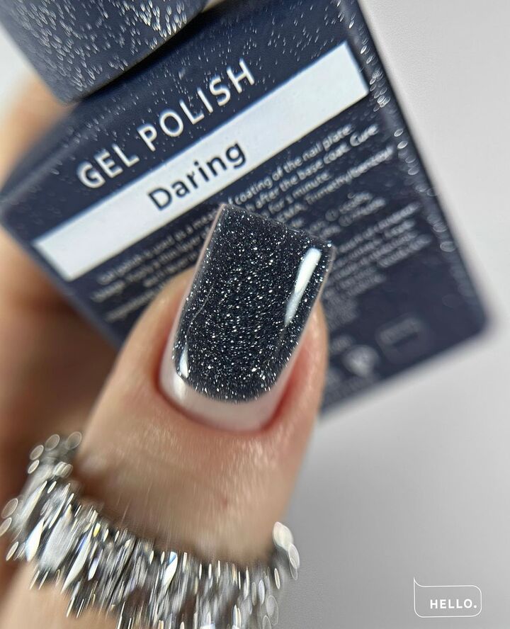 HEYLOVE. Reflective Gel Polish, DARING, 15 ml, gel polish, azul escuro com partículas prateadas refletivas #3