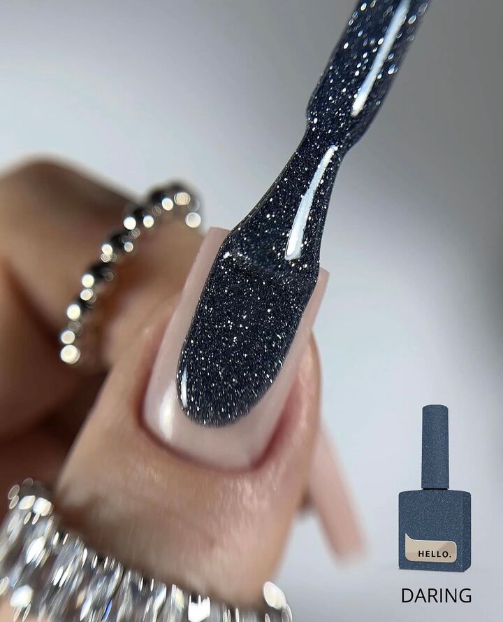 HEYLOVE. Reflective Gel Polish, DARING, 15 ml, gel polish, azul escuro com partículas prateadas refletivas #4