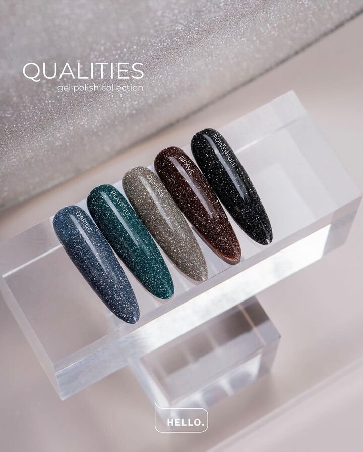 HEYLOVE. Reflective Gel Polish, POWERFUL, 15 ml, гель-лак, чорний зі срібними світловідбиваючими частинками #3