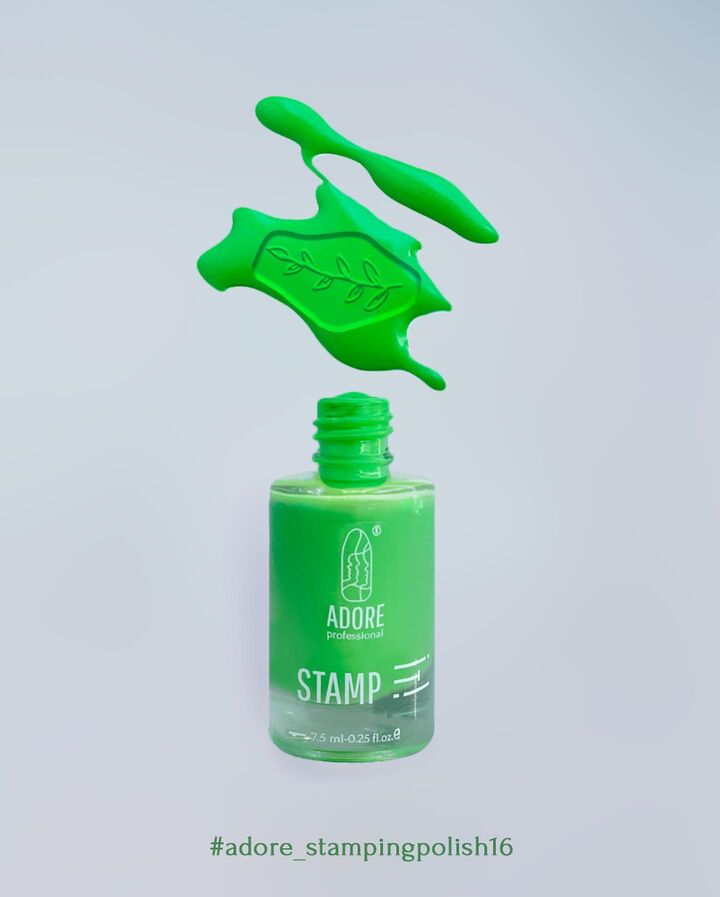ADORE. Stamping nail polish, №16, Lime, 8 ml. Лак для стемпінгу, салатовий неон #2