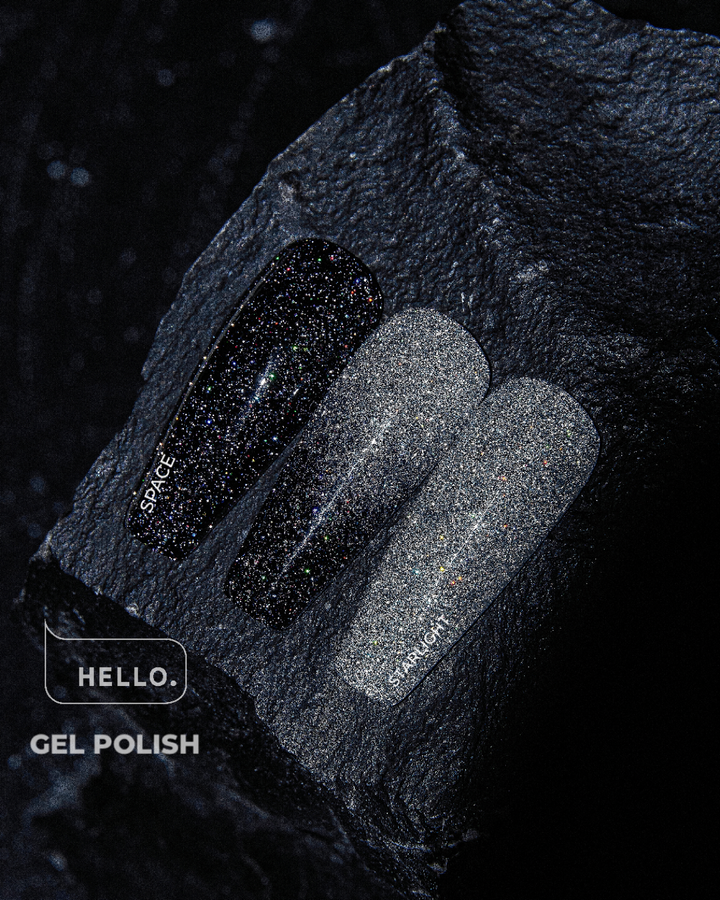 HEYLOVE. Reflective Gel Polish, SPACE, 15 ml, гель-лак, чорний з голографічними та світловідбиваючими частинками #2