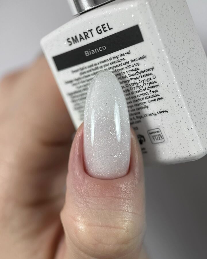 HEYLOVE. Smart gel, BIANCO, 15 ml, liquid builder gel, гель для нарощування з шимером #2