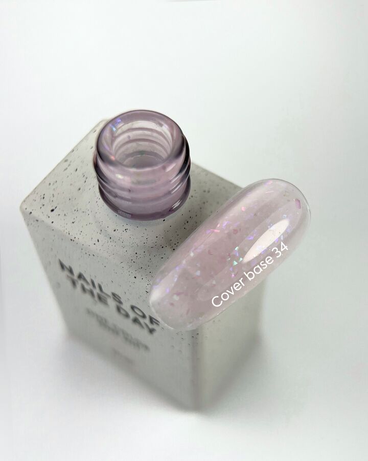 NOTD. Cover Base Potal, NEW Formula #34, 10 ml, ніжно-рожева база з голографічною поталлю #2