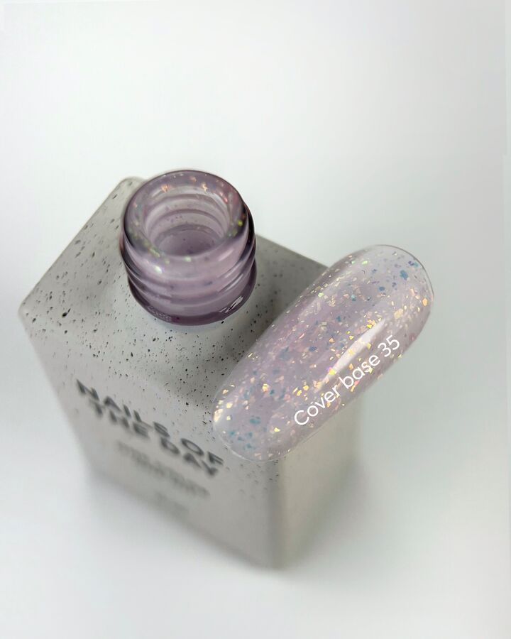 NOTD. Cover Base Potal, NEW Formula #35, 10 ml, ніжно-рожева база з голографічною поталлю #2
