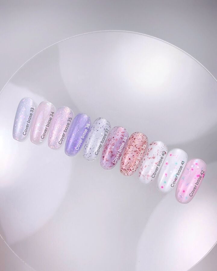 NOTD. Cover Base Potal, NEW Formula #38, 10 ml, рожево-молочна база з рожевою та срібною поталлю #3