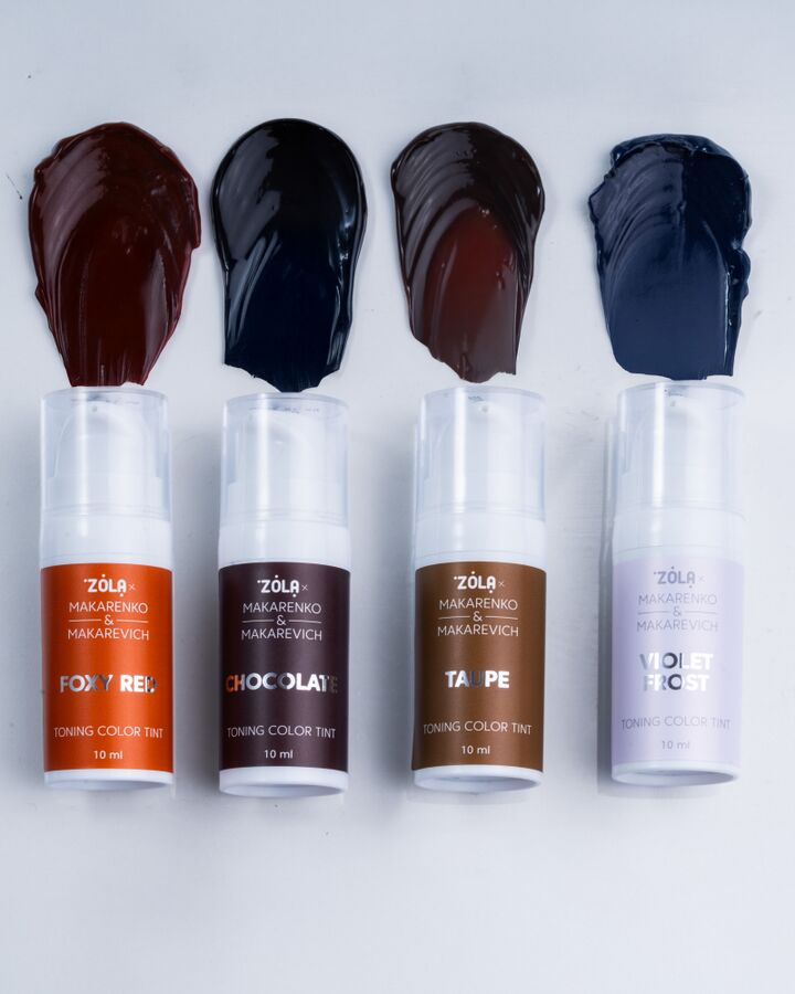 ZOLA x Makarenko x Makarevich. Eyebrow Toning Color Tint, Violet Frost , 10 ml. Тонуюча фарба для брів, нейтралізація жовтого підтону #6