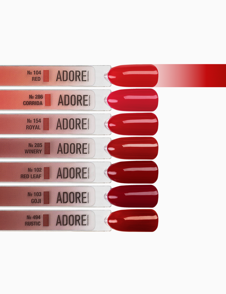 ADORE. Gel Polish, #104, Red, 12 ml. Гель-лак, класичний світло-червоний #4