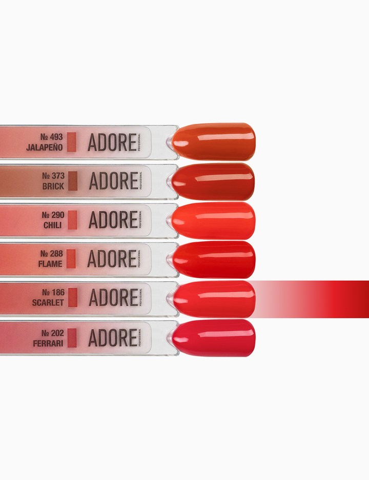 ADORE. Gel Polish, #186, Scarlet, 12 ml. Гель-лак, соковитий червоний #4