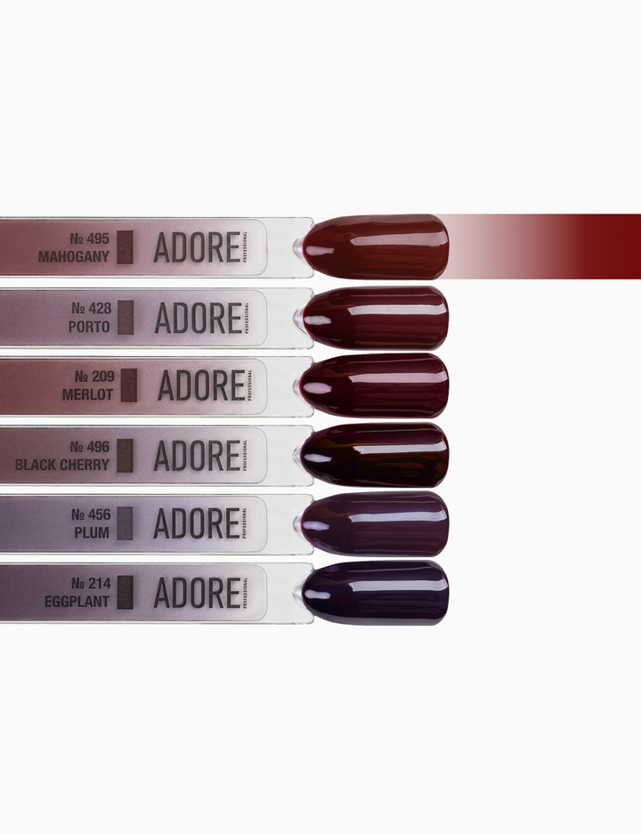 ADORE. Gel Polish, #495, Mahogany, 12 ml. Гель-лак, глибокий махагоновий #4