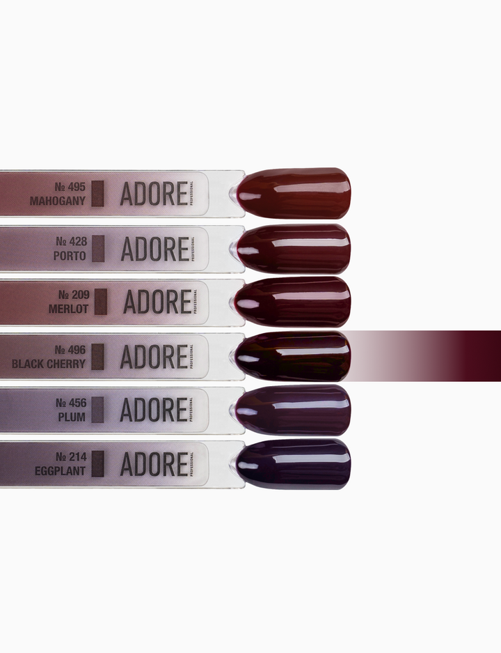ADORE. Gel Polish, #496, Black cherry, 12 ml. Гель-лак, темно-вишневий #4