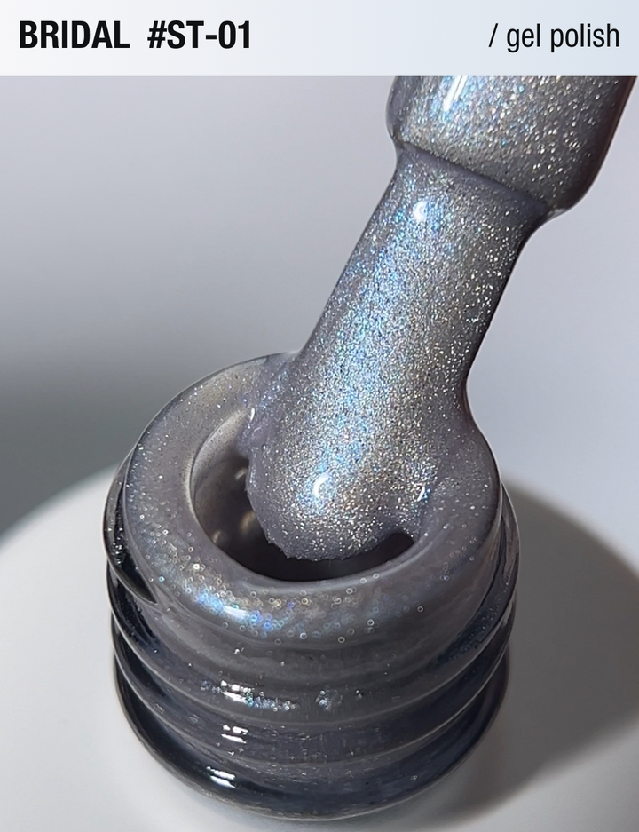 ADORE. Cat's Eye Gel Polish, #ST-01, Bridal, 12 ml. Gel polish "occhio di gatto" perlato, argento-bianco #4