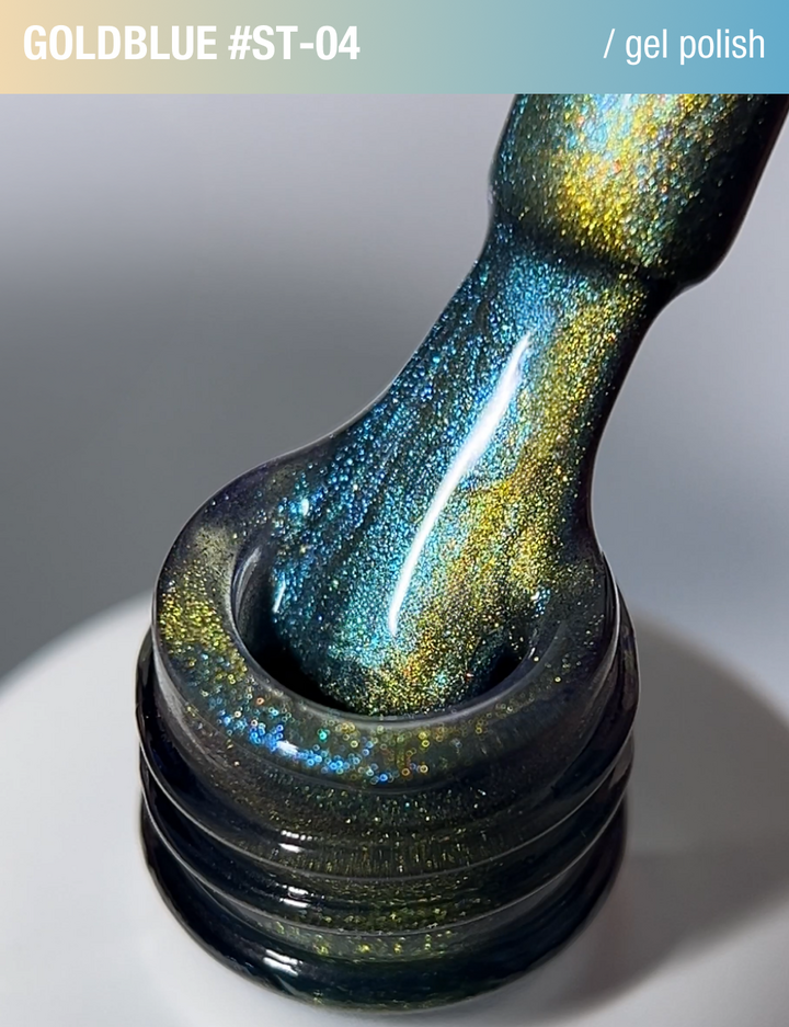 ADORE. Cat's Eye Gel Polish, #ST-04, Goldblue, 12 ml. Gel polish "œil de chat" nacré, bleu doré #5