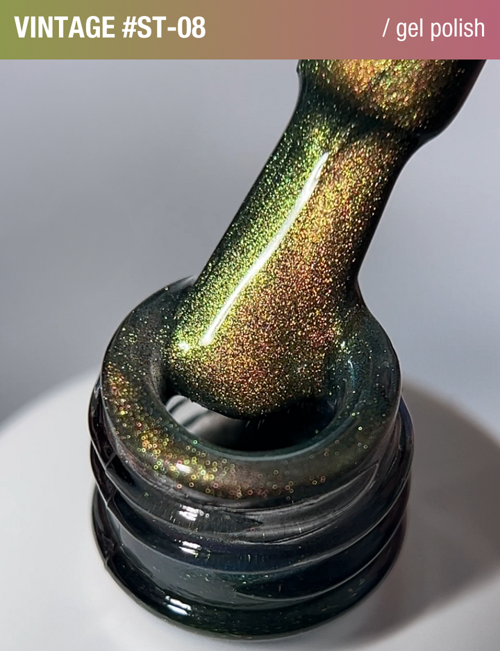 ADORE. Cat's Eye Gel Polish, #ST-08, Vintage, 12 ml. Gel polish œil de chat nacré, or-olive #5