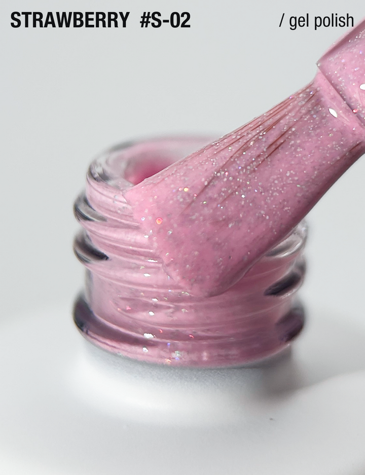 ADORE. Gel Polish, #S-02, Strawberry, 12 ml. Гель-лак, рожевий, з шимером — Adore Professional, NAILSMADE