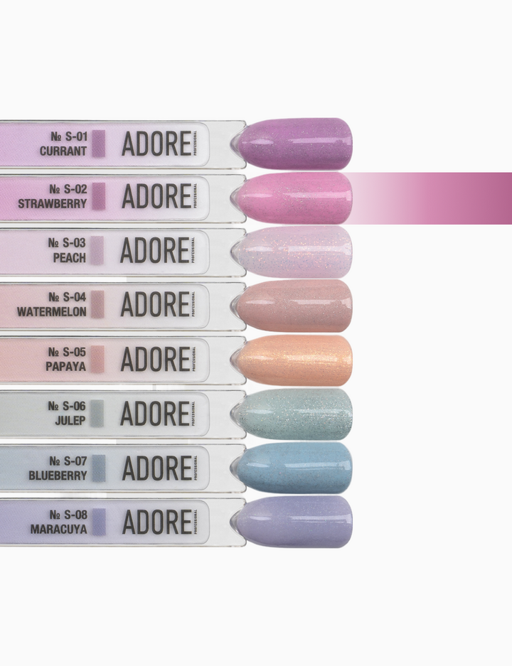 ADORE. Gel Polish, #S-02, Strawberry, 12 ml. Гель-лак, рожевий, з шимером — Adore Professional, NAILSMADE