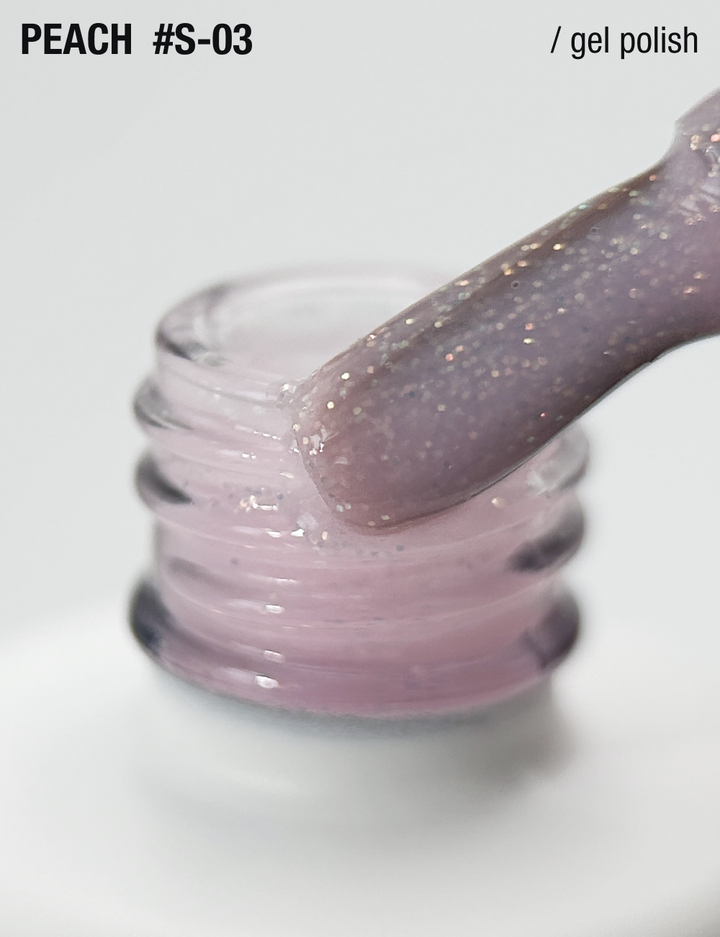 ADORE. Gel Polish, #S-03, Peach, 12 ml. Гель-лак, персиково-рожевий з молочним підтоном, з шимером — Adore Professional, NAILSMADE