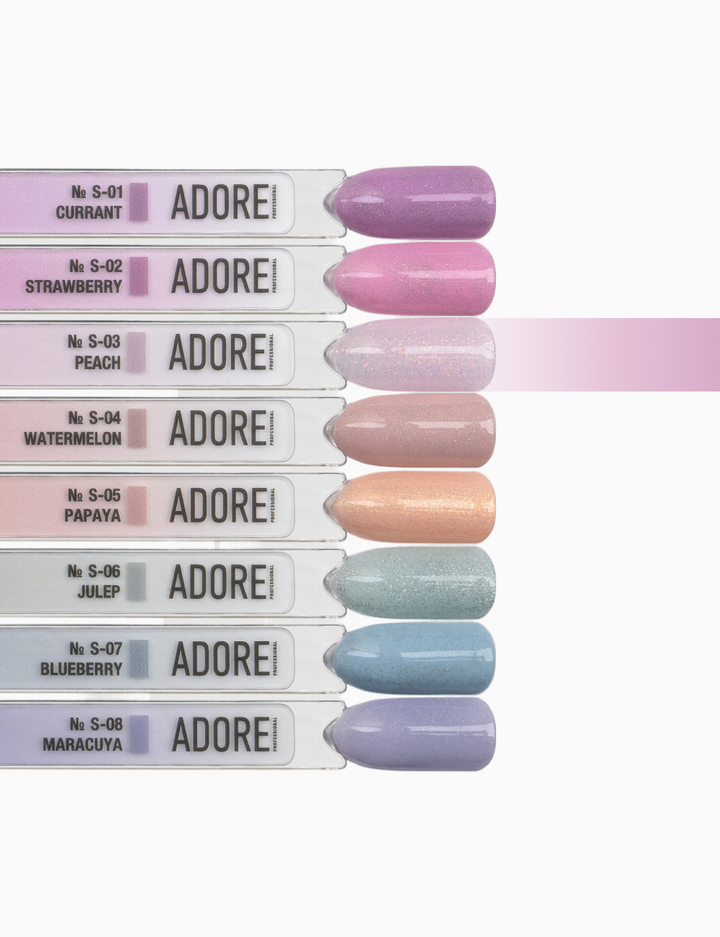 ADORE. Gel Polish, #S-03, Peach, 12 ml. Гель-лак, персиково-рожевий з молочним підтоном, з шимером — Adore Professional, NAILSMADE