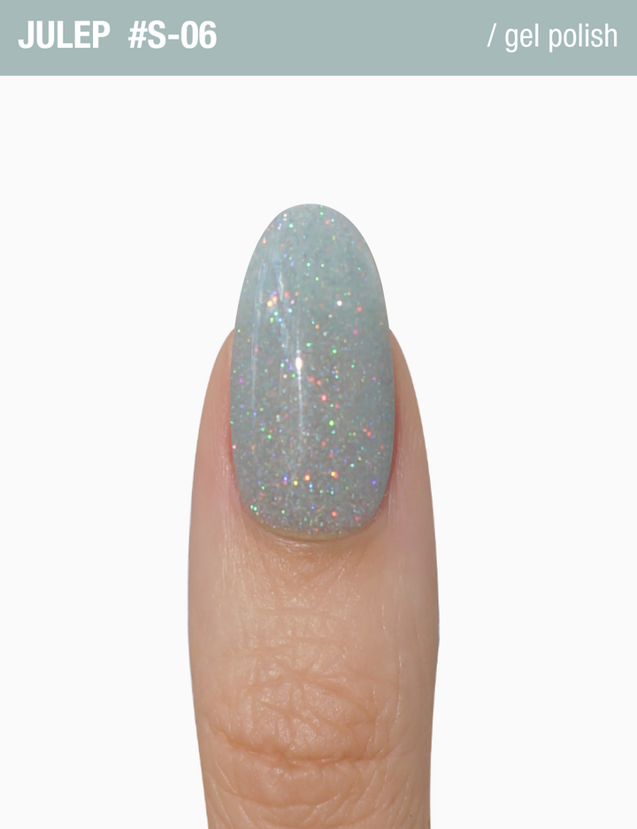 ADORE. Gel Polish, #S-06, Julep, 12 ml. Гель-лак, сіро-зелений, з шимером — Adore Professional, NAILSMADE