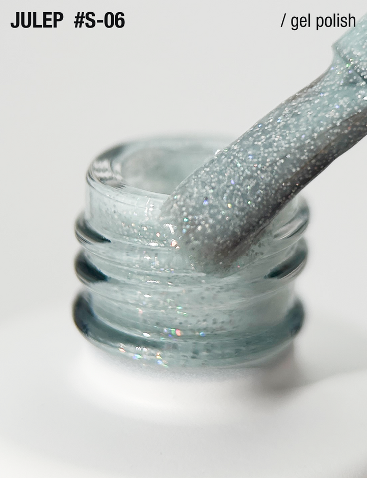 ADORE. Gel Polish, #S-06, Julep, 12 ml. Гель-лак, сіро-зелений, з шимером — Adore Professional, NAILSMADE