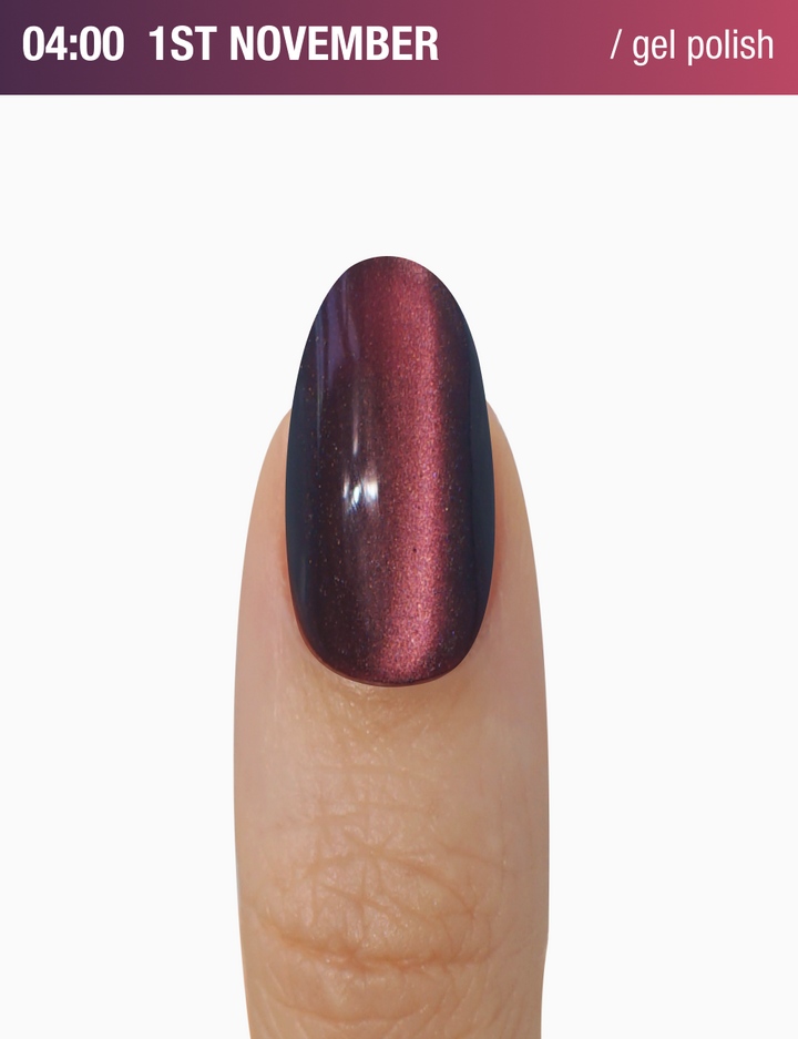 ADORE. Cat's Eye Gel Polish, 04:00, 12 ml. Гель-лак "котяче око" шовковий, червоно-сливовий — Adore Professional, NAILSMADE