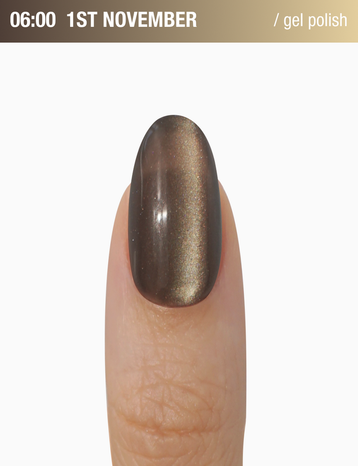 ADORE. Cat's Eye Gel Polish, 06:00, 12 ml. Гель-лак "котяче око" шовковий, бронзово-коричневий — Adore Professional, NAILSMADE