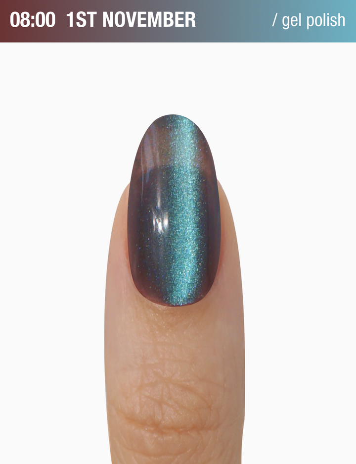 ADORE. Cat's Eye Gel Polish, 08:00, 12 ml. Гель-лак "котяче око" шовковий, темний бірюзовий — Adore Professional, NAILSMADE