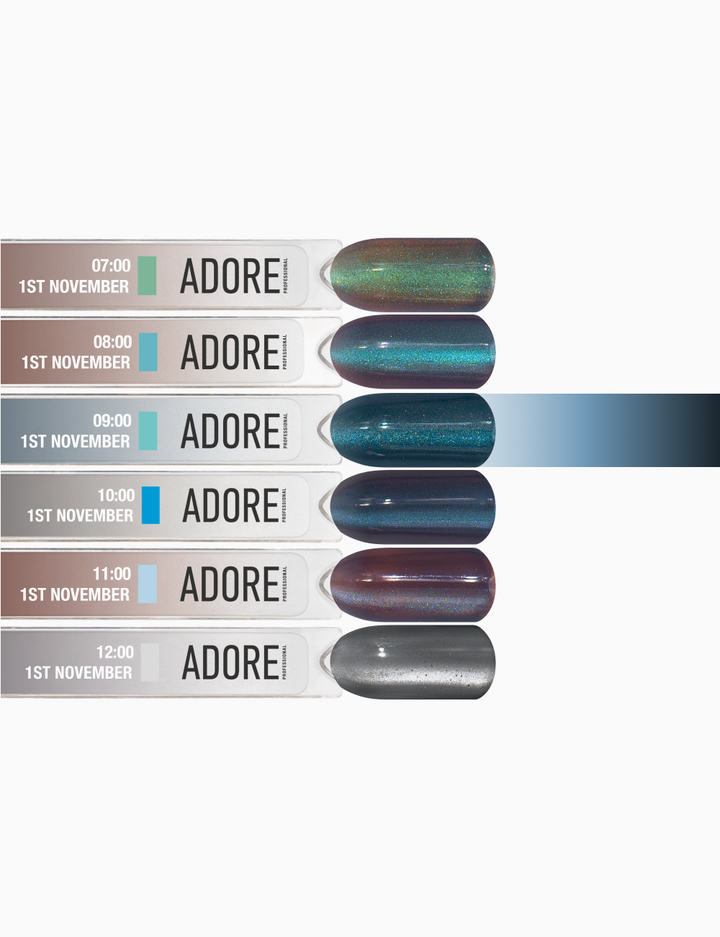 ADORE. Cat's Eye Gel Polish, 09:00, 12 ml. Гель-лак "котяче око" шовковий, зелено-синій — Adore Professional, NAILSMADE