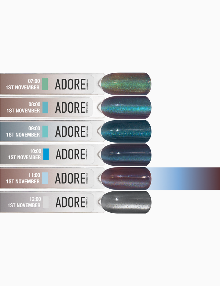 ADORE. Cat's Eye Gel Polish, 11:00, 12 ml. Гель-лак "котяче око" шовковий, коричнево-блакитний — Adore Professional, NAILSMADE