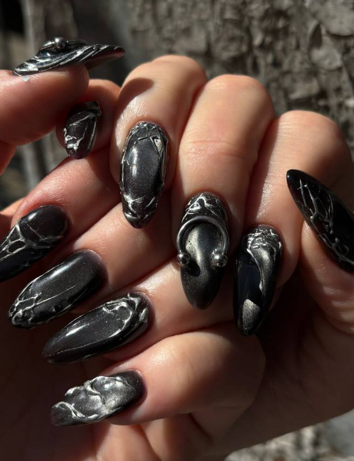 ADORE. Cat's Eye Gel Polish, 12:00, 12 ml. Гель-лак "котяче око" шовковий, чорно-сірий — Adore Professional, NAILSMADE