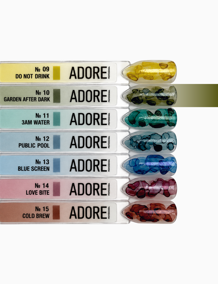 ADORE. Aqua Drops, #10, 5 ml. Рідкі акварельні краплі, трав'яний з шимером — Adore Professional, NAILSMADE