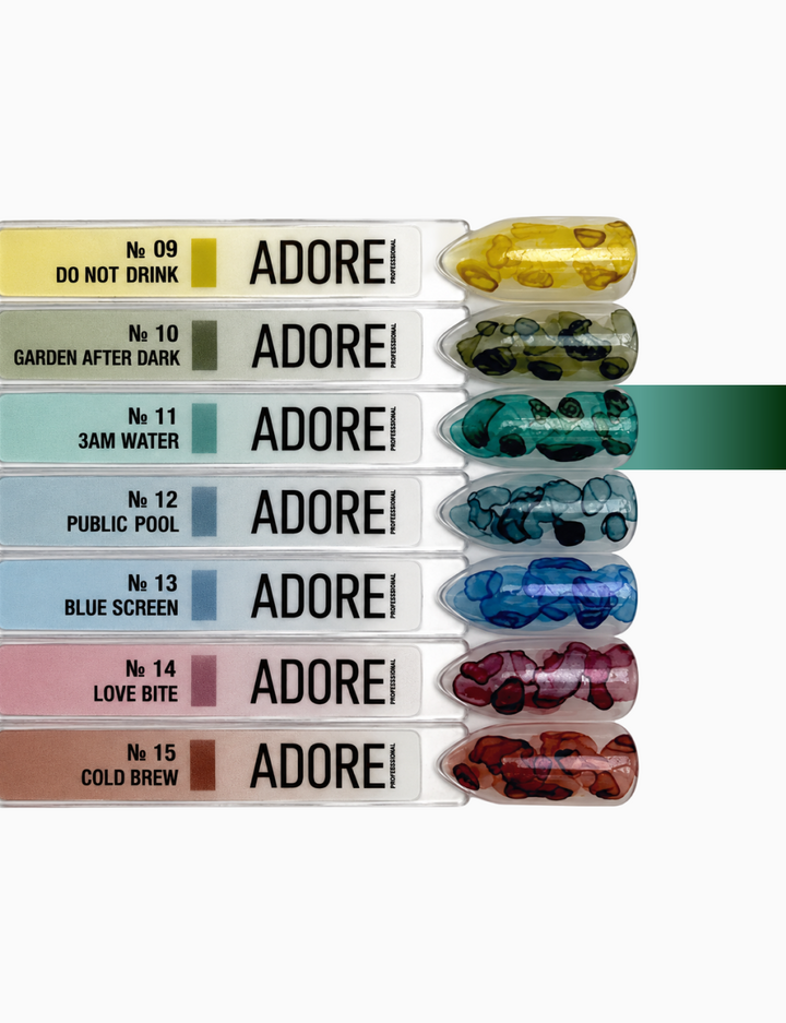 ADORE. Aqua Drops, #11, 5 ml. Рідкі акварельні краплі, зелено-бірюзовий з шимером — Adore Professional, NAILSMADE