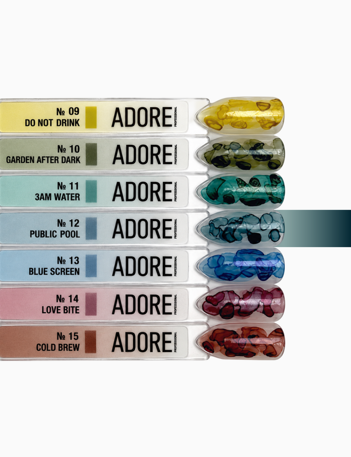 ADORE. Aqua Drops, #12, 5 ml. Рідкі акварельні краплі, темно-синій з шимером — Adore Professional, NAILSMADE