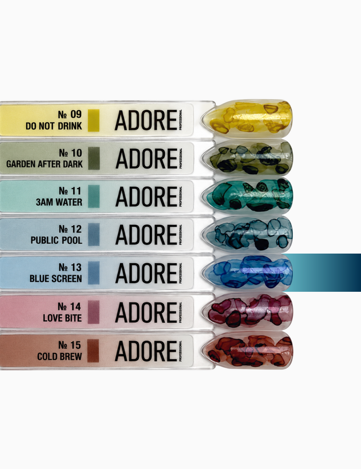 ADORE. Aqua Drops, #13, 5 ml. Рідкі акварельні краплі, синій з шимером — Adore Professional, NAILSMADE