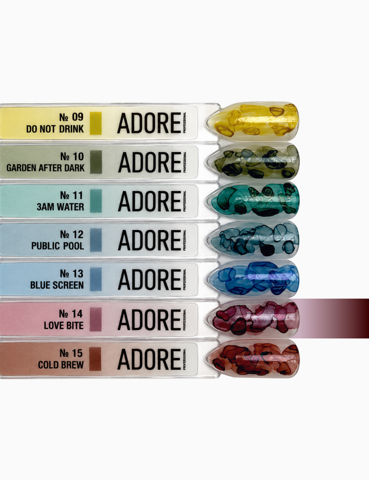 ADORE. Aqua Drops, #13, 5 ml. Рідкі акварельні краплі, сливовий з шимером — Adore Professional, NAILSMADE