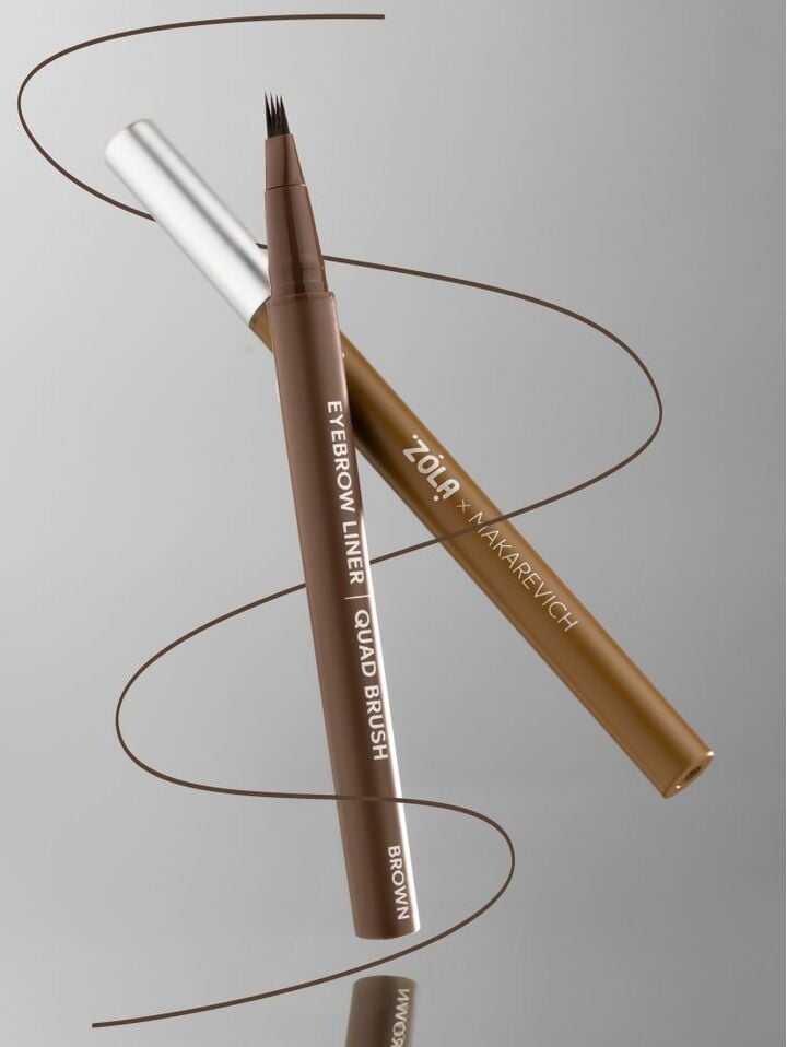 ZOLA x Makarevich. Eyebrow Liner, Quard Brush, Brown. Лайнер для брів з квадро-пензлем, коричневий #4