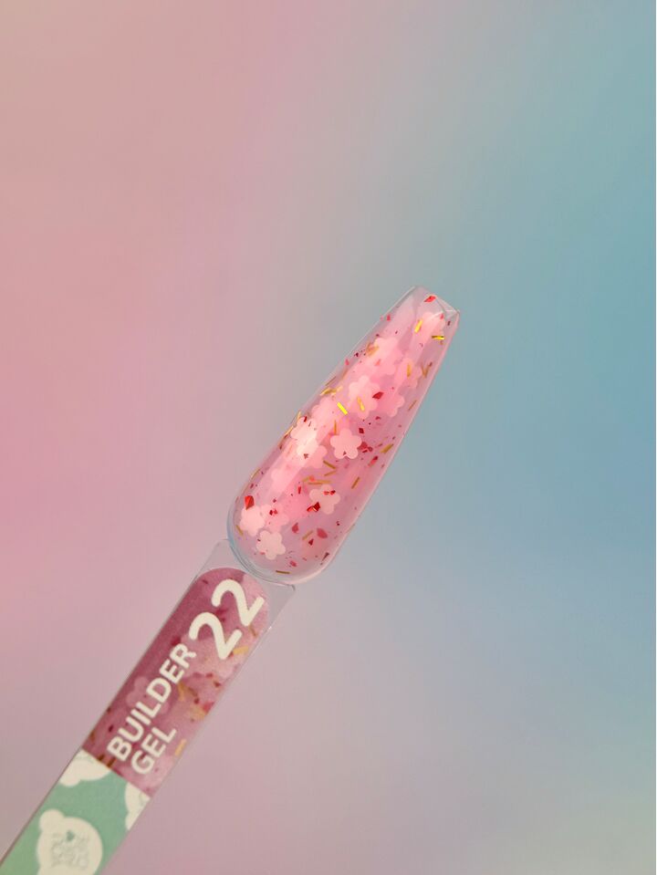 You Are Cute. Builder Gel #22, 15 ml, гель для нарощування з білими квіточками та кольоровими частинками #3